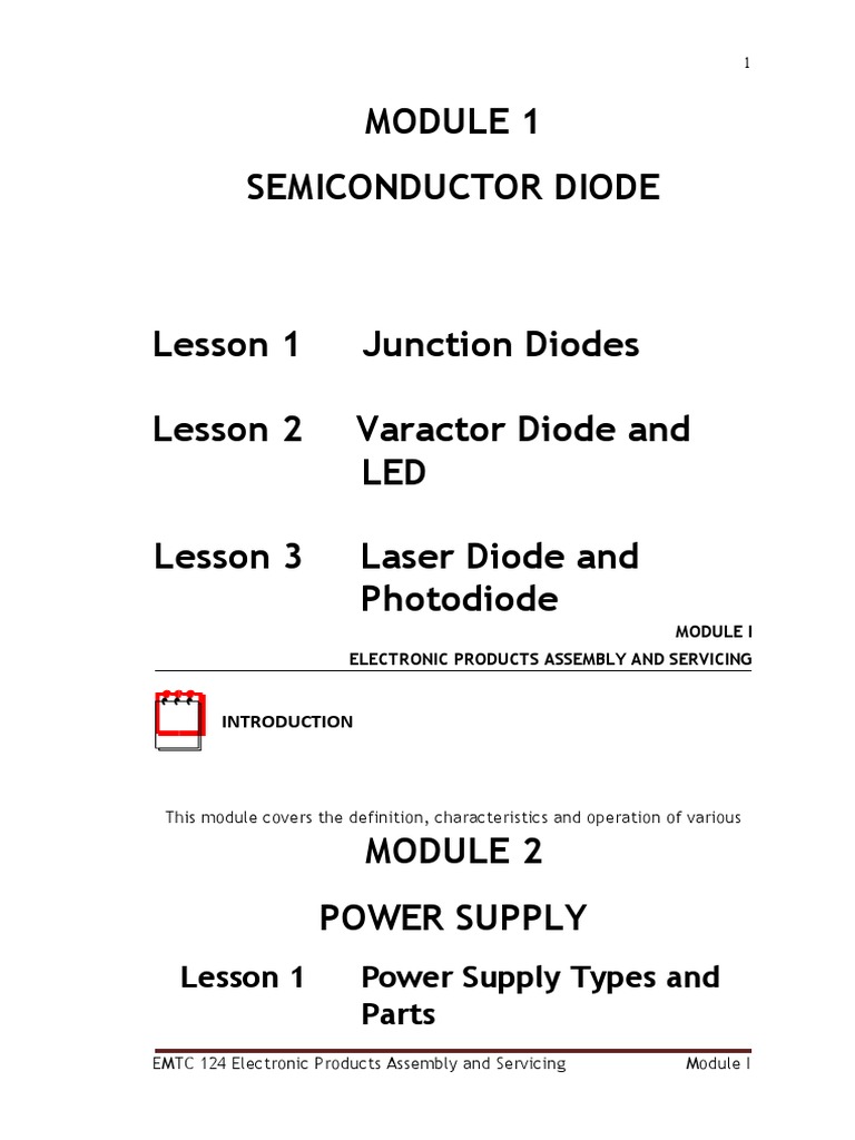 Semiconductor Diode: Lesson 1 Power Supply Types and Parts | PDF ...