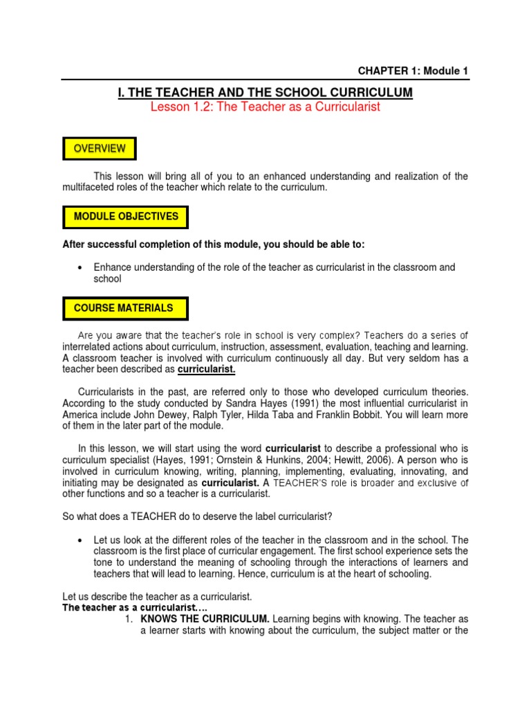 Teacher's Role as Curricularist | PDF | Curriculum | Teachers