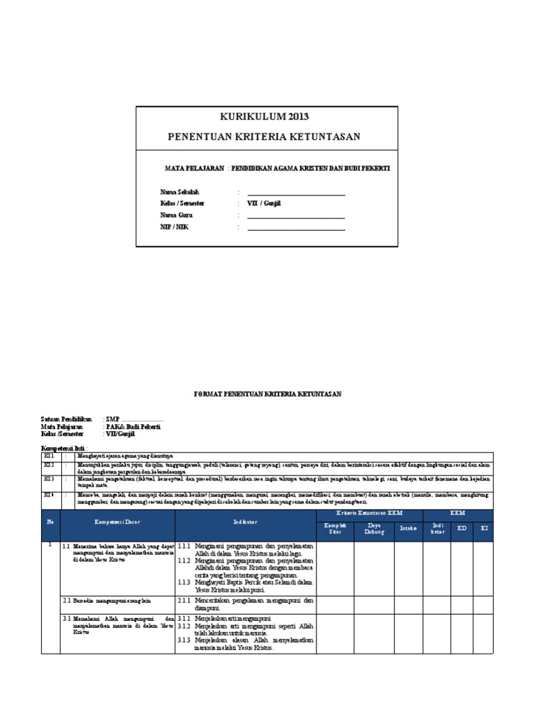 Format Penentuan KKM | PDF