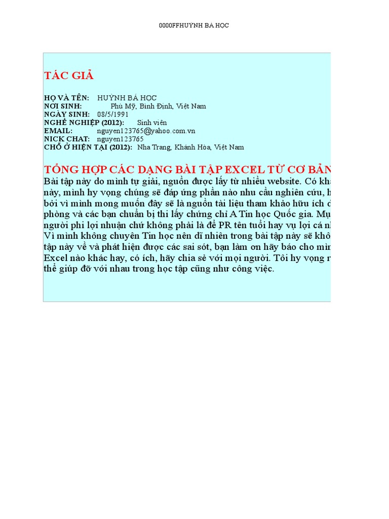 Bai TP TNG HP Excel T C BN DN Nan | PDF