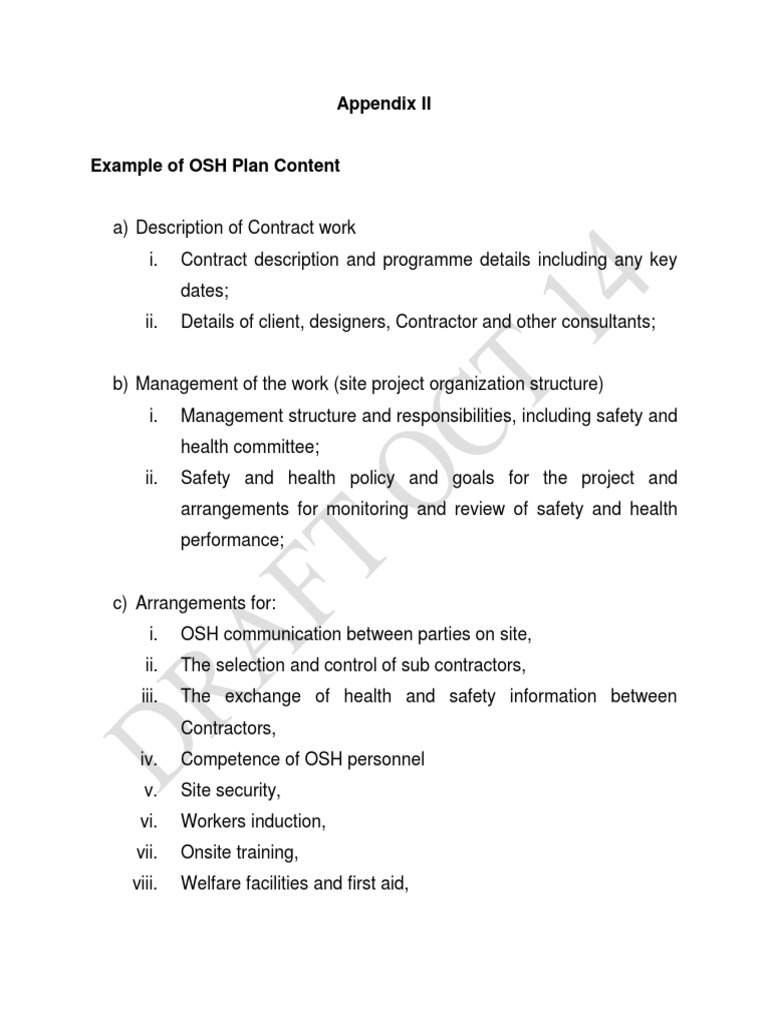Guidelines for Developing an Occupational Safety and Health Plan for a ...