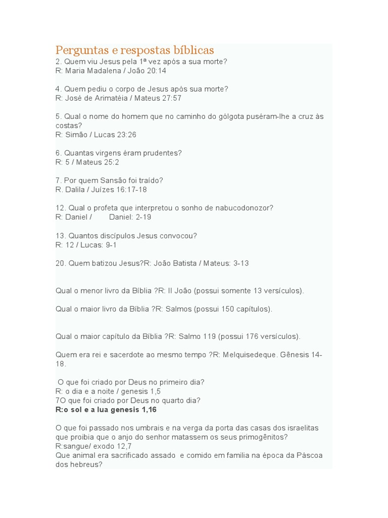 Perguntas e Respostas Biblicas | PDF | Jesus | João, o Apóstolo