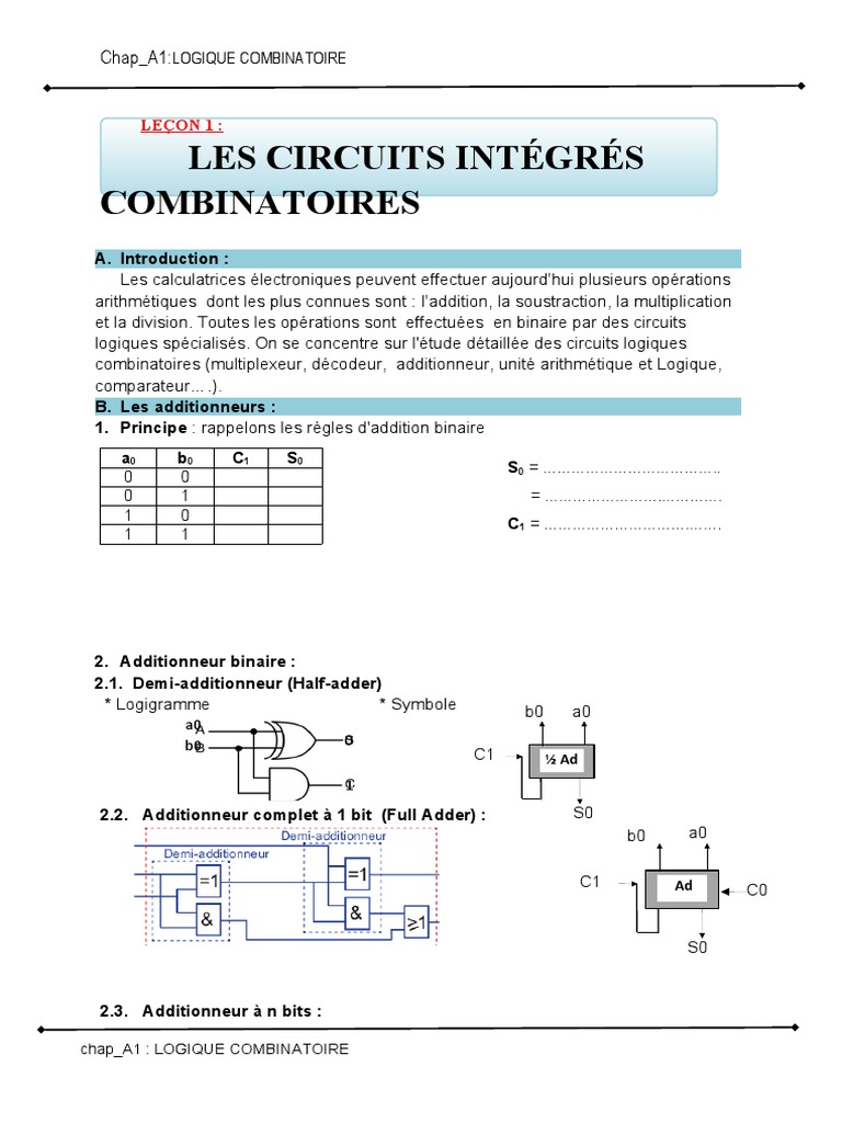 Circuits Logiques Combinatoires et Additionneurs | PDF | Fonction ...