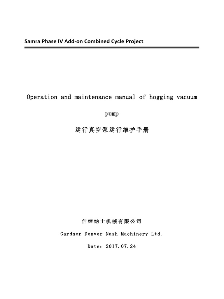 Operation and Maintenance Manual of Hogging Vacuum Pump 2BW5 400