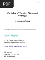 Veritabanı Yönetim Sistemleri YZM508: Dr. Osman GÖKALP