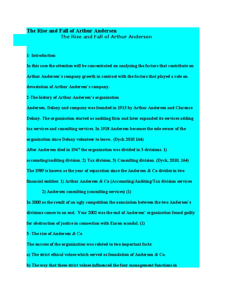 The Rise and Fall of Arthur Andersen | PDF | Business | Economies