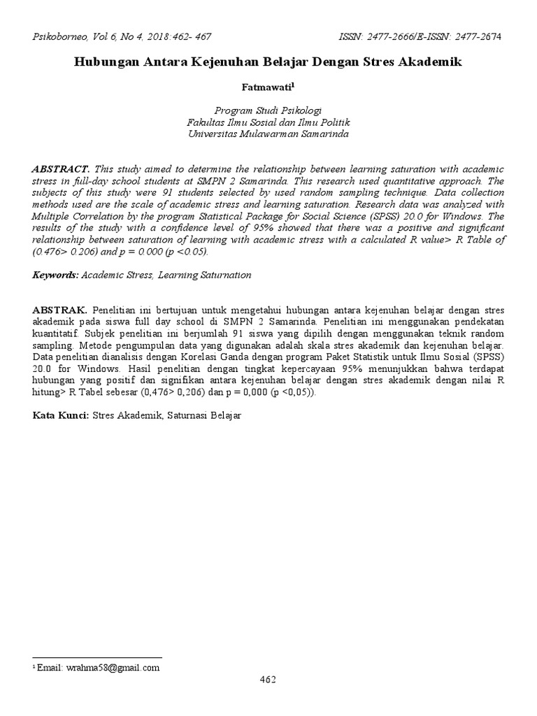 Hubungan Antara Kejenuhan Belajar Dengan Stres Akademik Pdf