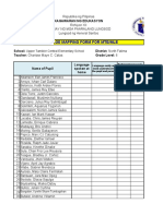 Language Mapping Form For Mtb/Mle: Kagawaran NG Edukasyon