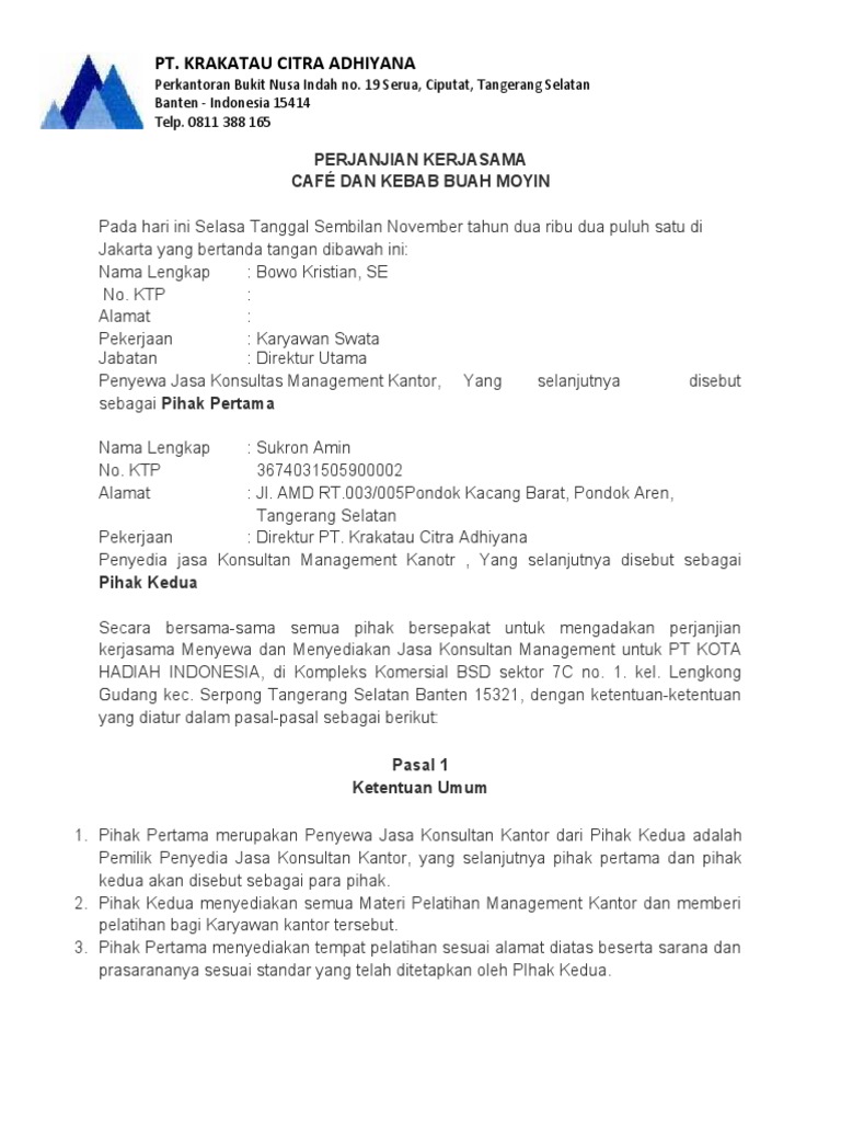 Perjanjian Kerjasama Jasa Konsultan | PDF