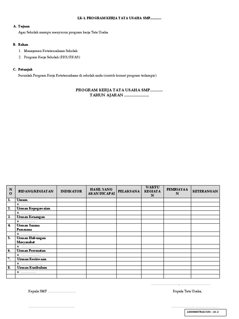 Matriks Program Kerja Tata Usaha SMP | PDF | Karier & Perkembangan | Bisnis