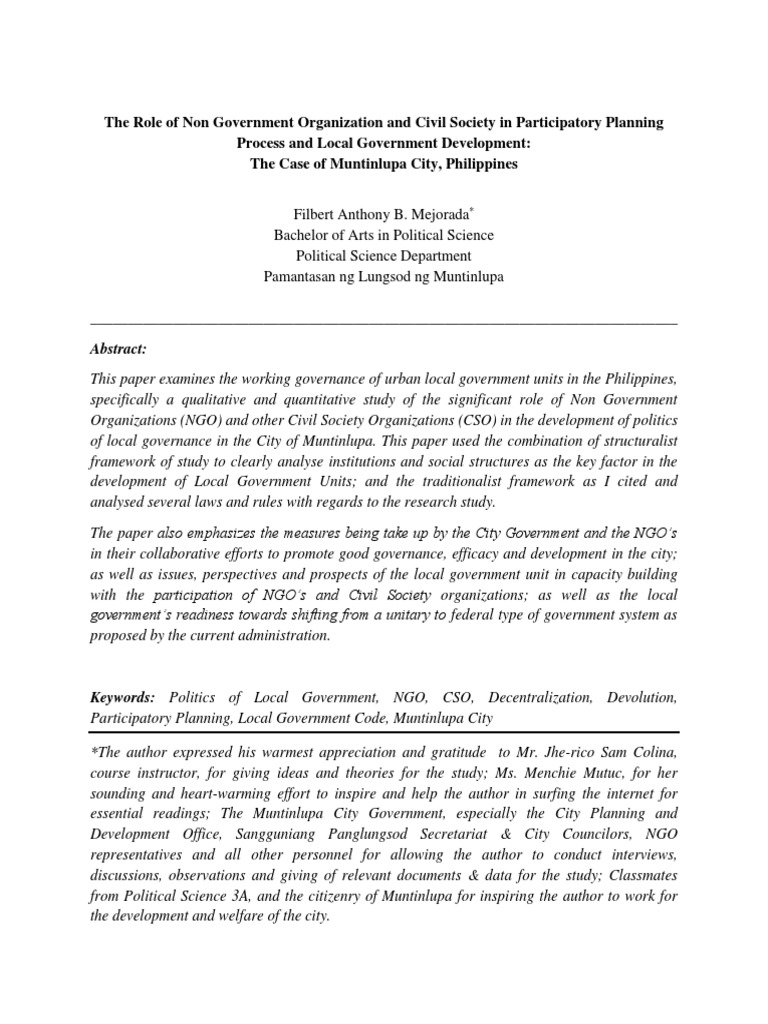 NGO and CSO Impact in Muntinlupa City | PDF | Non Governmental ...