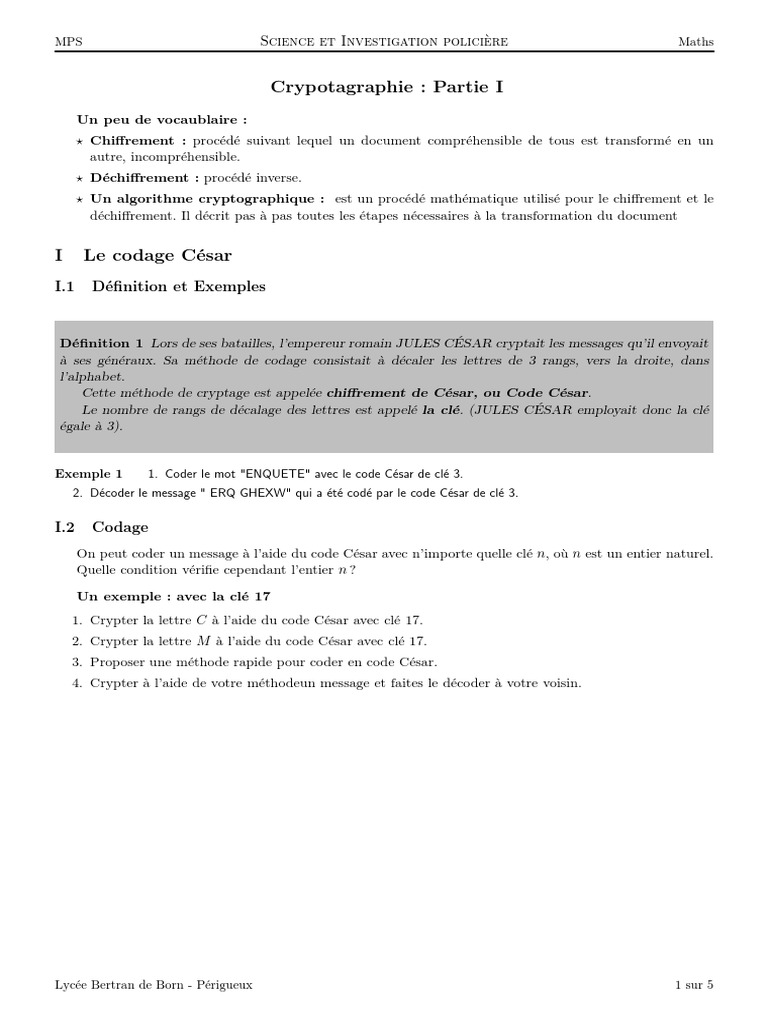 Introduction au Code César et Cryptographie | PDF | Cryptage | Chiffre ...