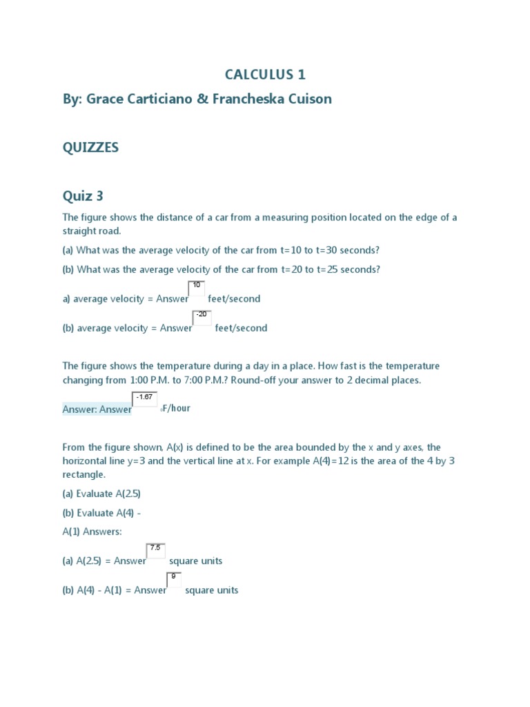 Calculus 1 Quizes Midterm Exam | PDF | Function (Mathematics) | Area