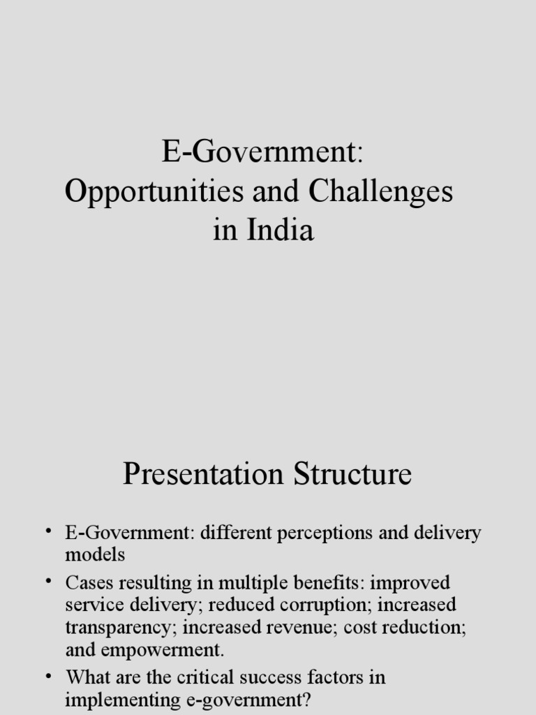 E-Government: Opportunities and Challenges in India | PDF | E ...