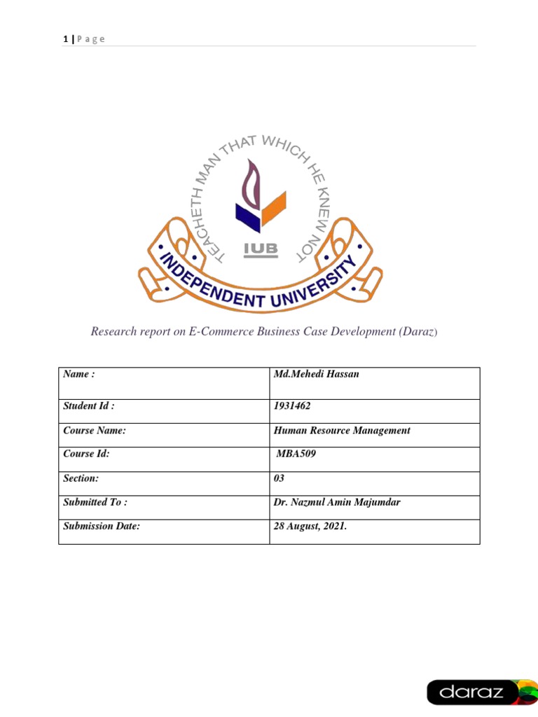 Research Report On Business Case Development (Daraz PDF