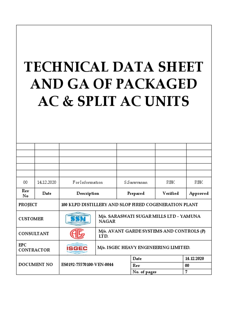 Blue Star Packaged AC Technical Data | PDF | Power Supply | Mechanical ...