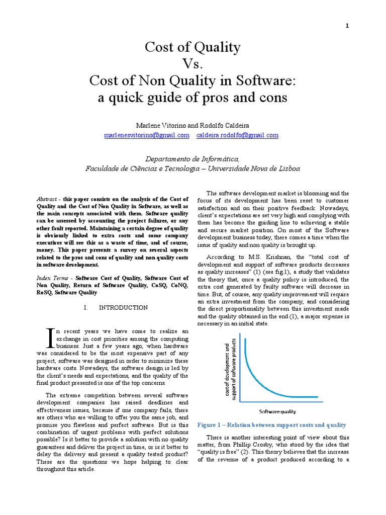 Cost of Quality vs. Cost of Non Quality in Software A Quick Guide of