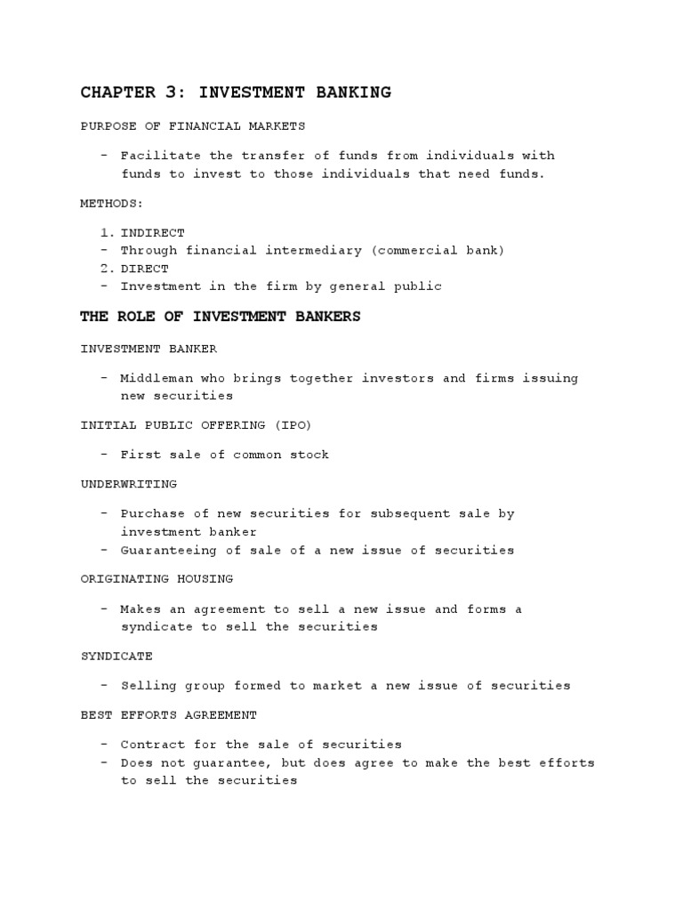 Chapter 3: Investment Banking: The Role of Investment Bankers | PDF ...