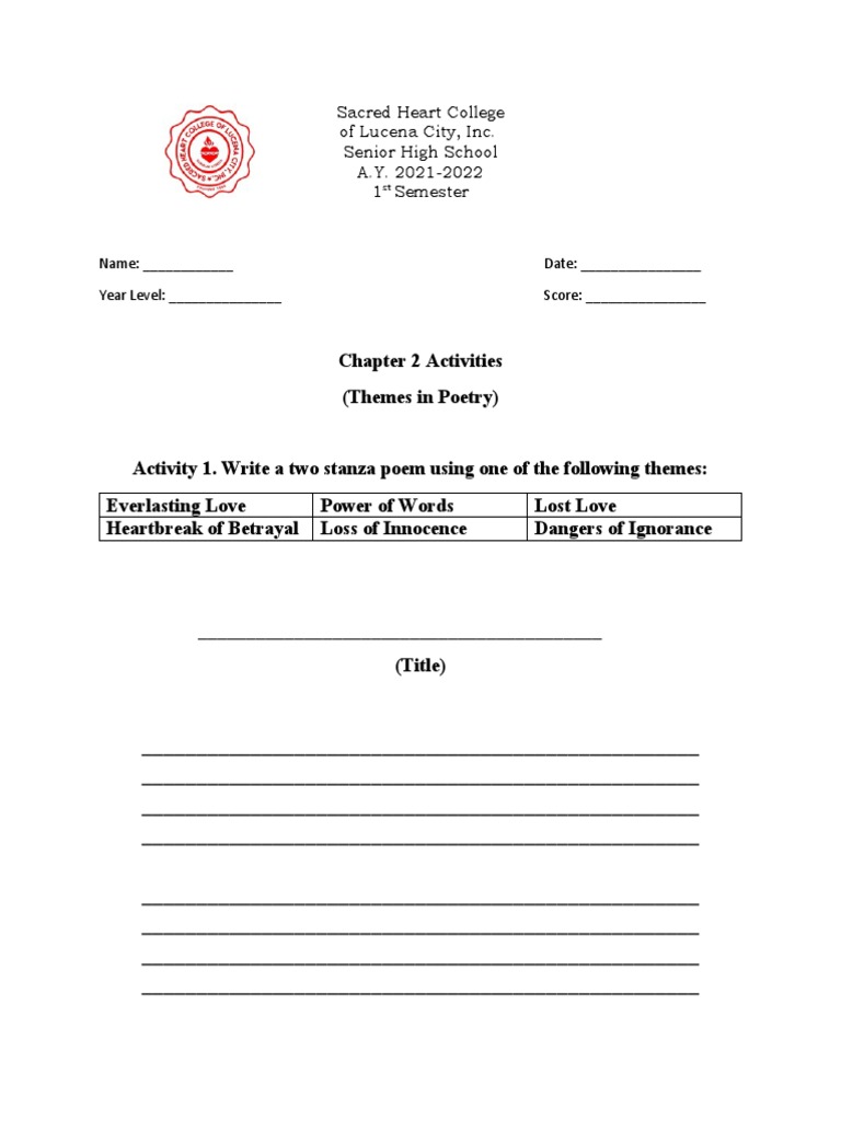 Chapter 2 Activities | PDF | Poetry | Writing