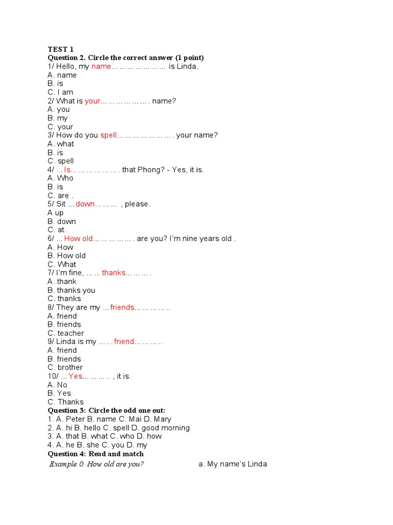 English Test For Grade 3 | PDF