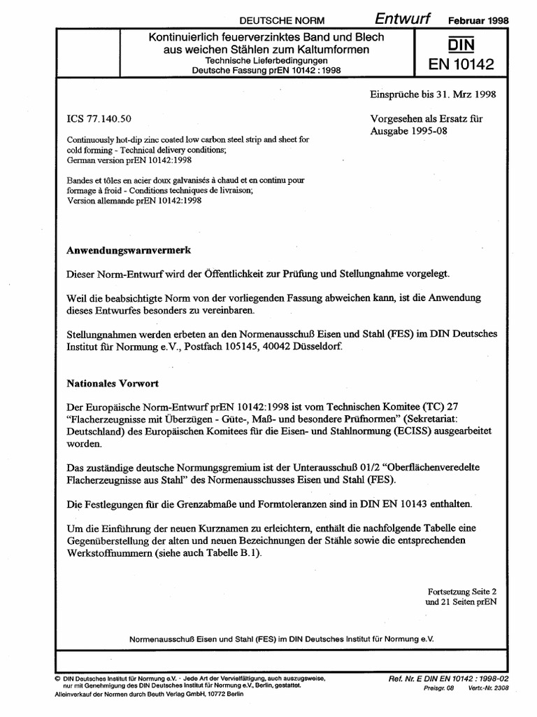 Din en 10142 (1998) | PDF