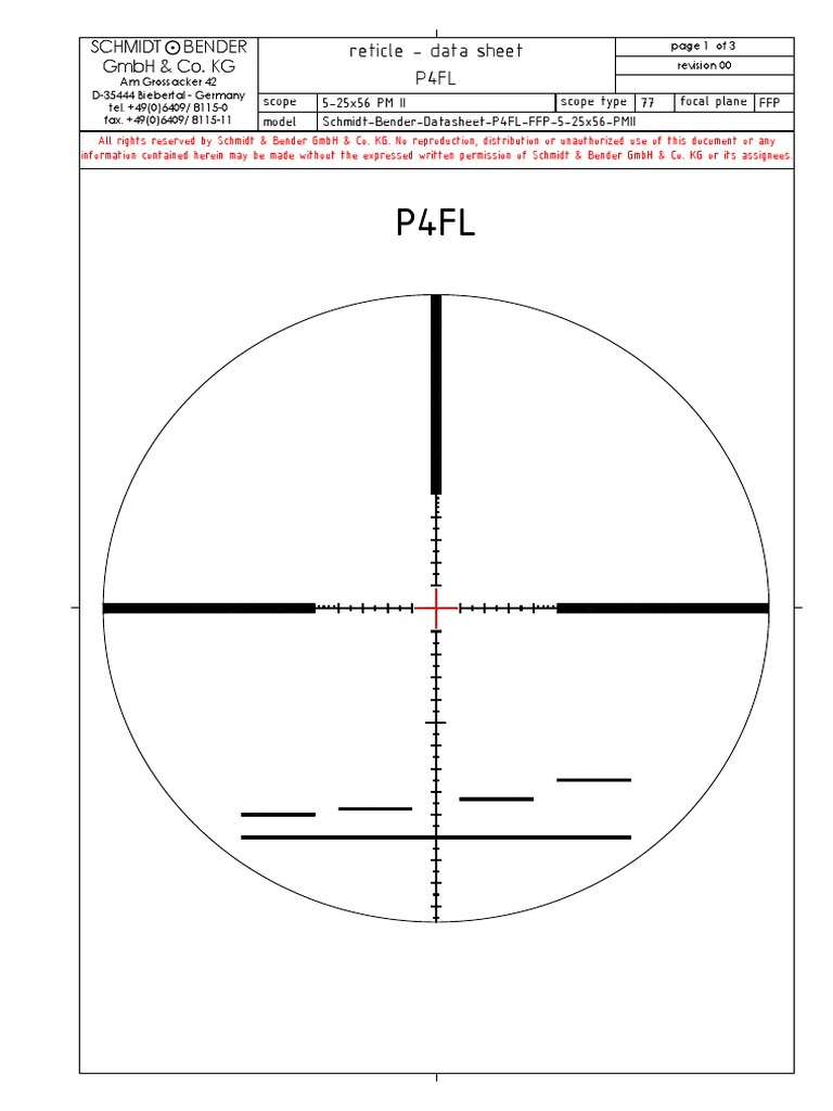P4FL Reticle Data Sheet for PM II 5-25x56 | PDF | Telescopic Sight