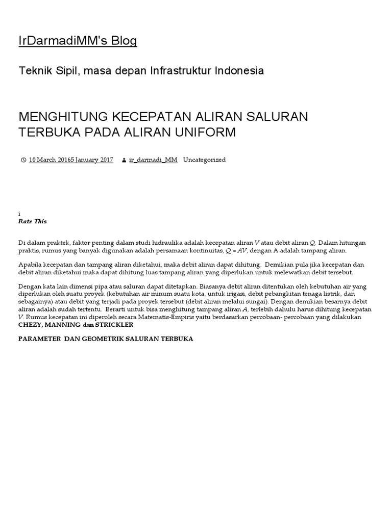 Rumus Kecepatan Aliran Saluran Terbuka | PDF | Metode & Bahan Ajar