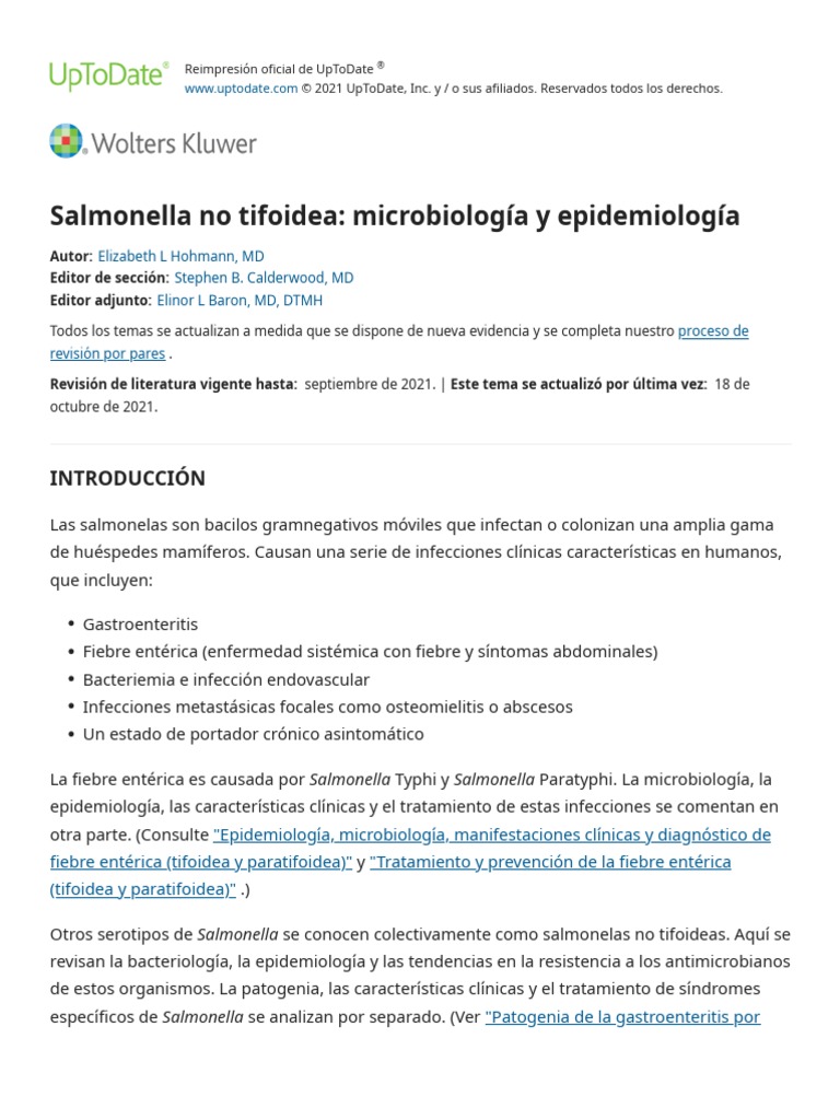 Nontyphoidal Salmonella Microbiology and Epidemiology UpToDate