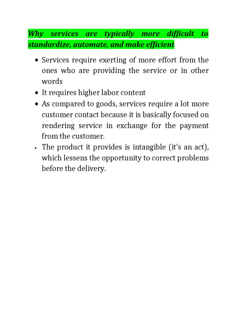 Why Services Are Typically More Difficult To Standardize, Automate, and ...
