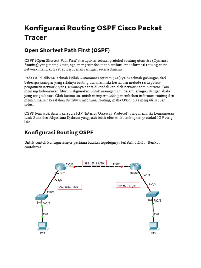 Konfigurasi Routing OSPF Cisco Packet Tracer | PDF