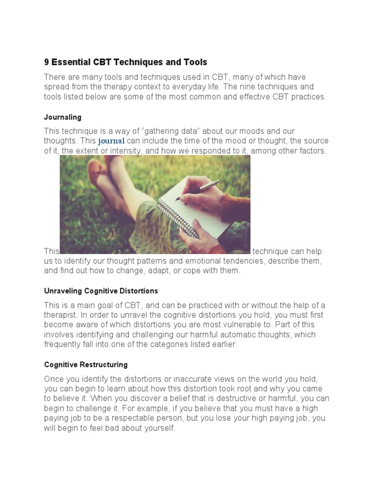 Essential CBT Techniques and Tools | PDF | Cognitive Behavioral Therapy ...