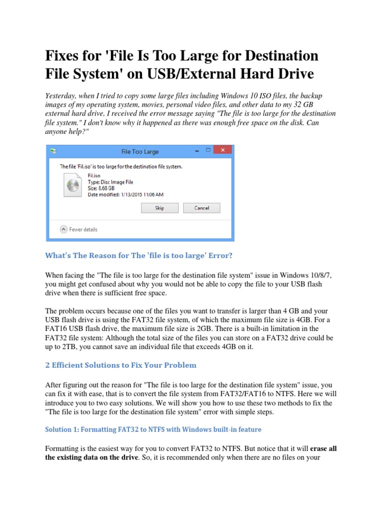 The 'File Is Too Large For Destination File System' On USB OR External