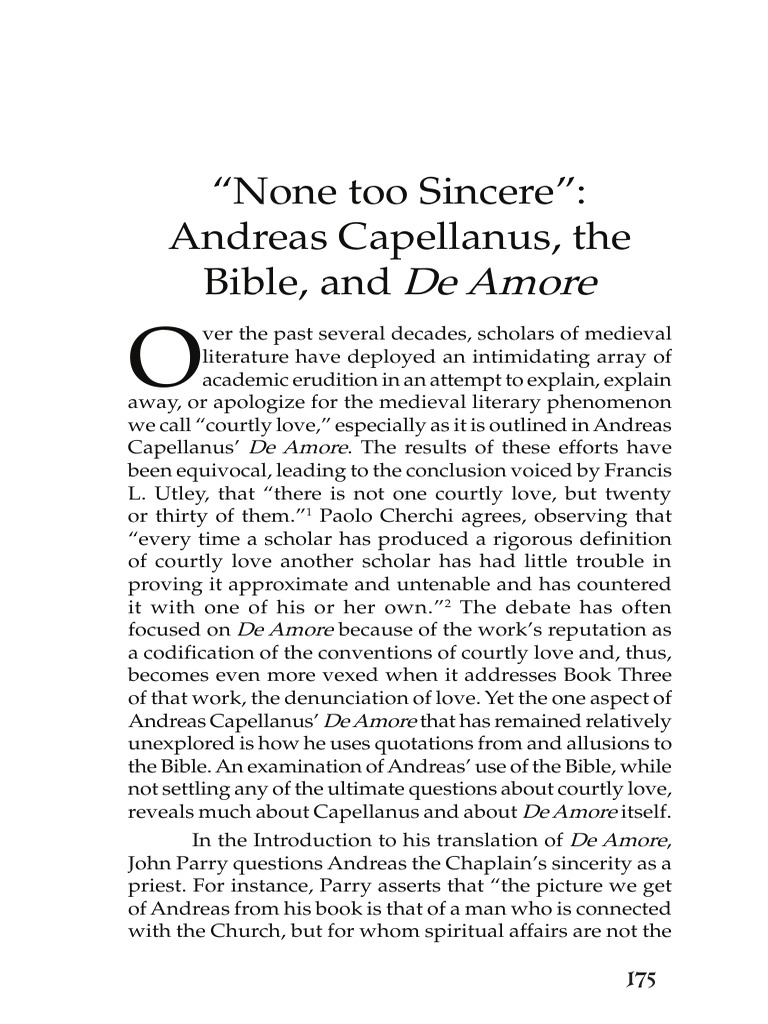 "None Too Sincere" Andreas Capellanus, The Bible, and de Amore PDF
