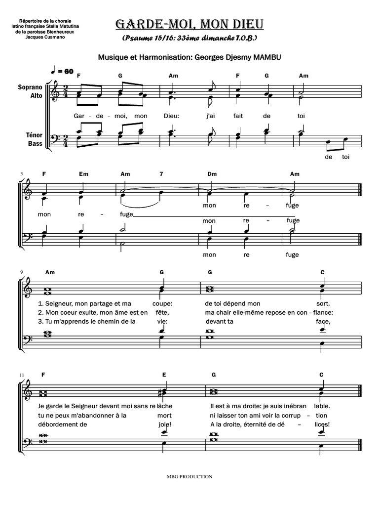 PSAUME 15 (16) Garde Moi, Mon Dieu 33ème TOB PDF Musique pour chorale
