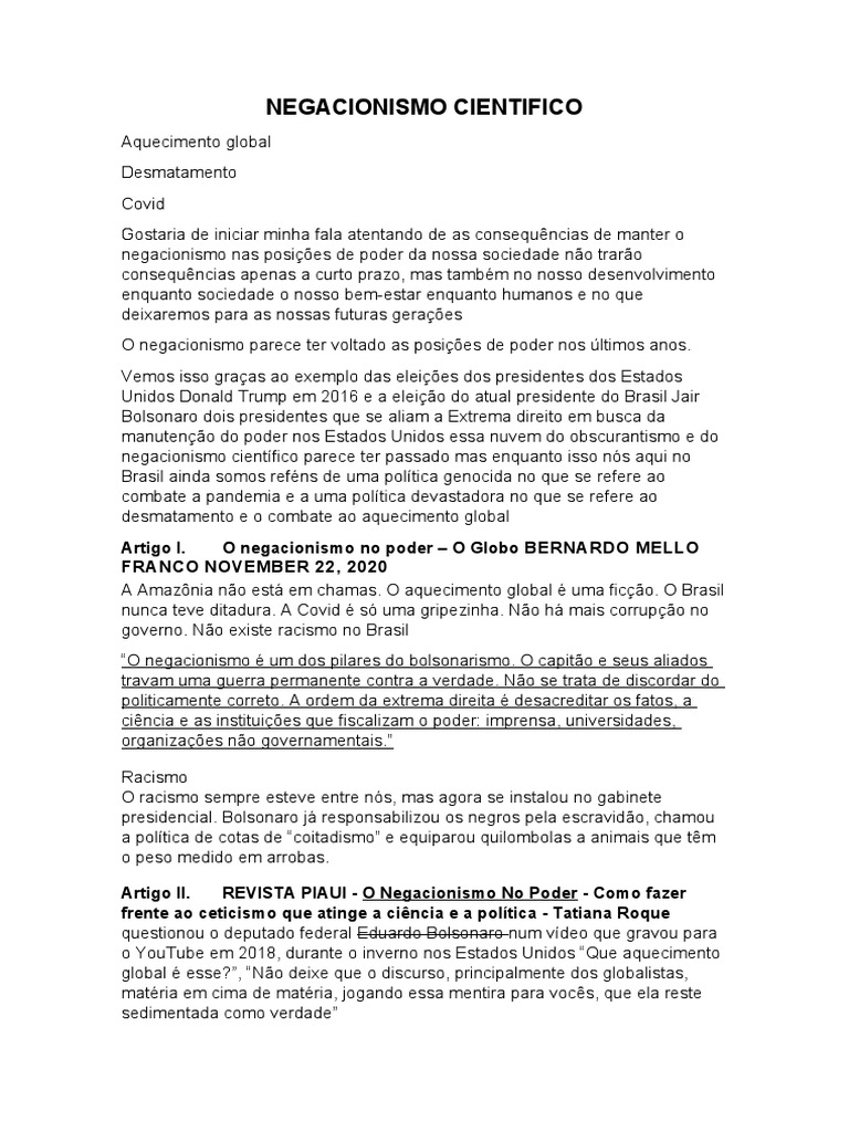 Negacionismo Cientifico | PDF | Science | Brasil