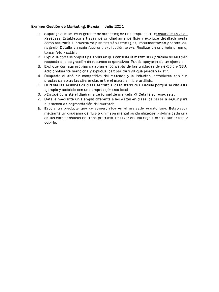 Examen de Gestión de Marketing 2021 | PDF | Negocios