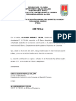 CERTIFICACIÓN JUNTA DE ACCIÓN COMUNAL BARRIÓ EL CARMEN PRESIDENTE EMILCE SOFIA PERTUZ GALVAN A GLAUBER AREVALO CELSA Certificado Junta Residencia