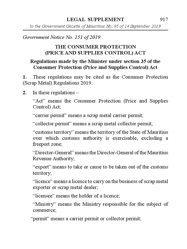 Consumer Protection Scrap Metal Regulations 2019 PDF License Scrap