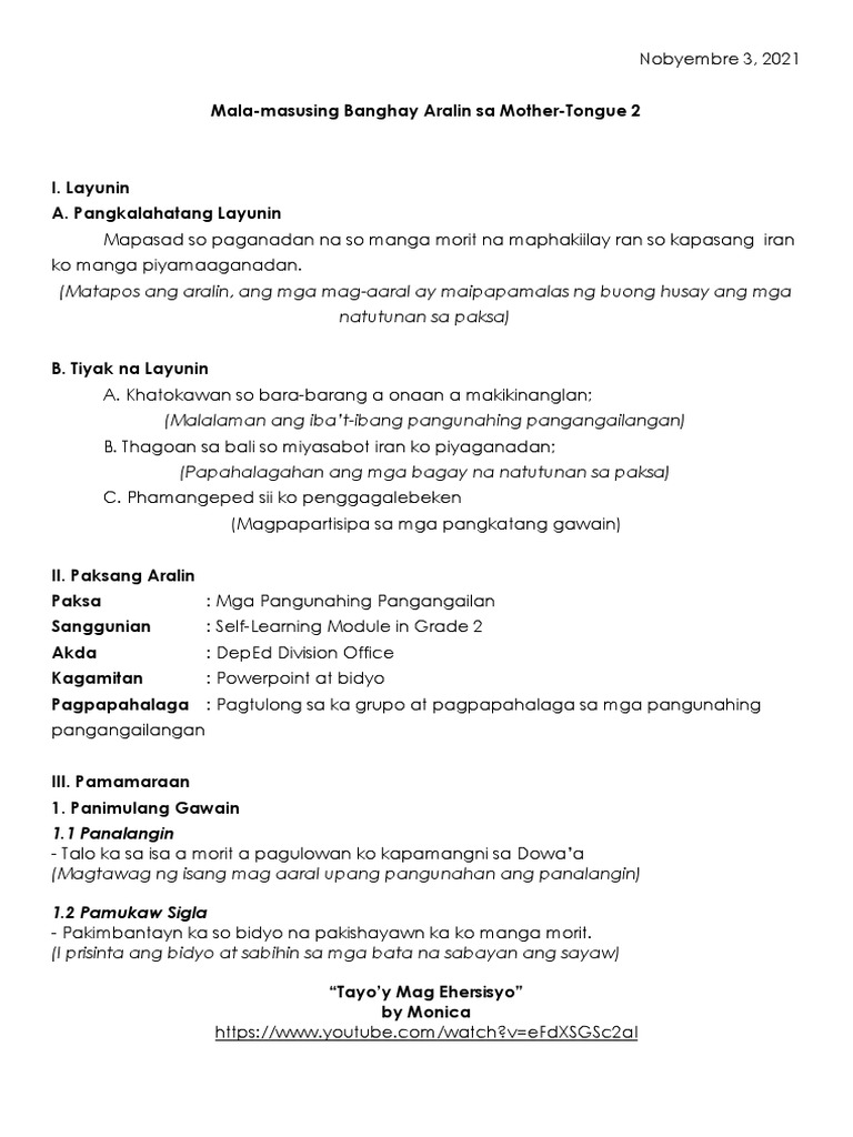 Mother Tongue Lesson Plan (Maranao Language) PDF