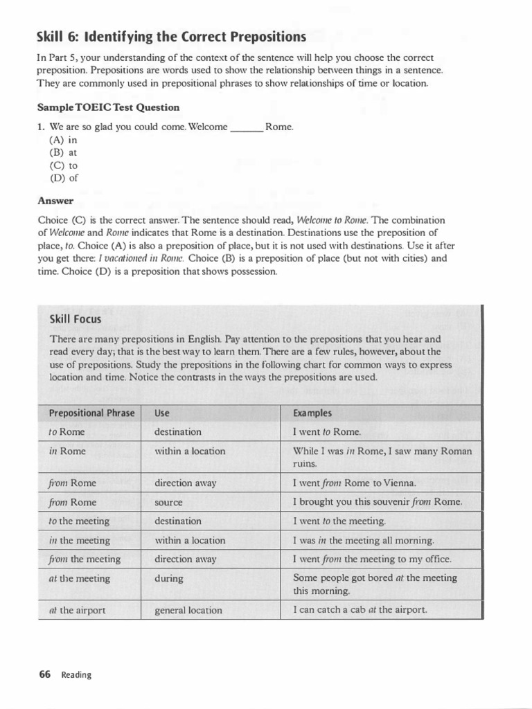 Skill 6: Identifying The Correct Prepositions: Sample TOEIC Test ...