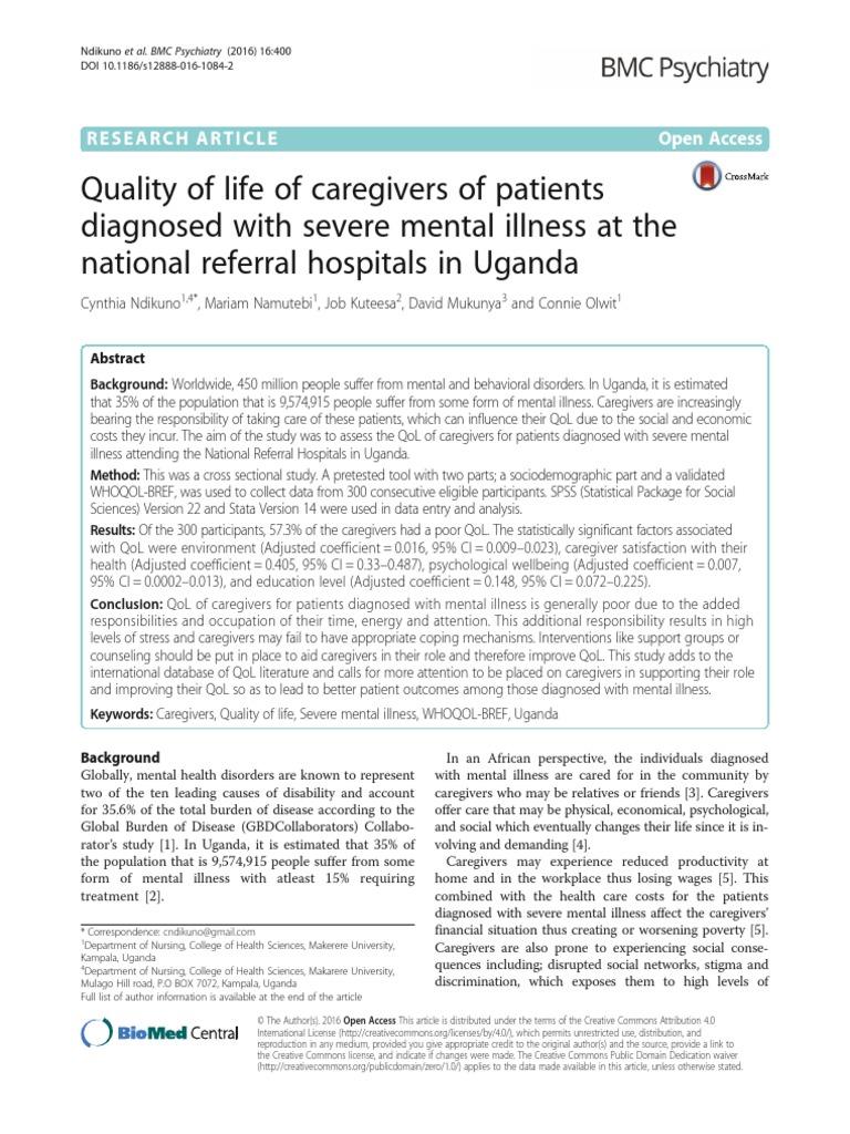 Quality of Life of Caregivers of Patients Diagnosed With Severe | PDF ...
