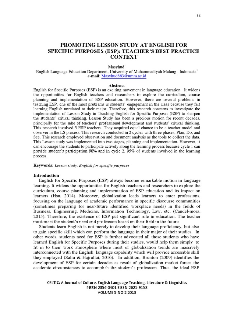 Enhancing ESP Teaching with Lesson Study | PDF | Teachers | English As ...
