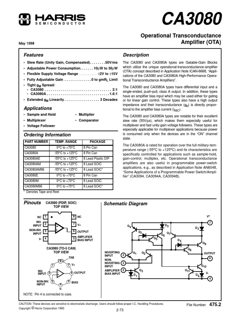 Description Features: Operational Transconductance Amplifier (OTA ...