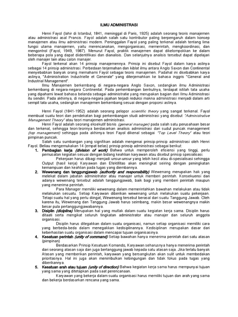 Prinsip Administrasi Henry Fayol | PDF