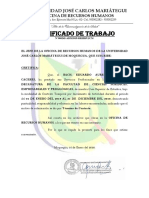 Certificado de Trabajo: Universidad José Carlos Mariátegui