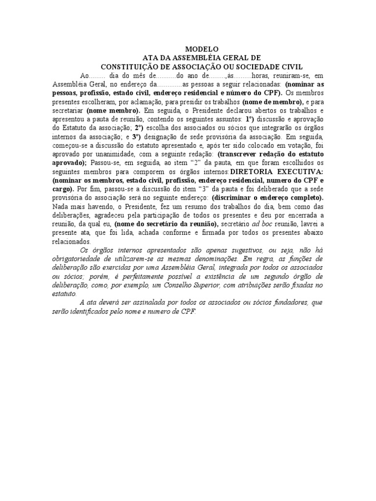 Modelo De Ata Da Unidade Executora Da Escola