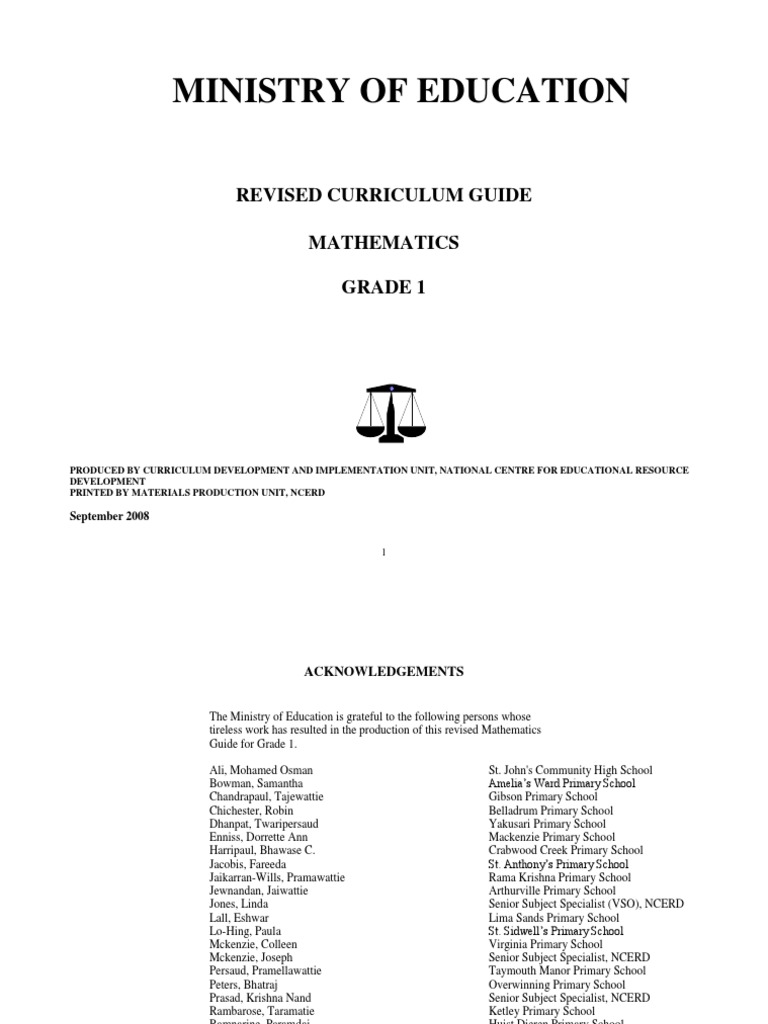 Grade 1 Curriculum Guide Mathematics PDF Science Knowledge