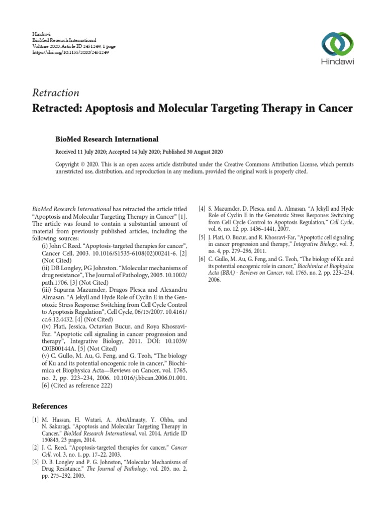 Retraction Retracted: Apoptosis and Molecular Targeting Therapy in ...