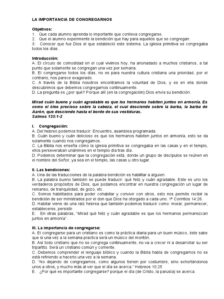 La Importancia de Congregarnos | PDF | Bendición | Biblia
