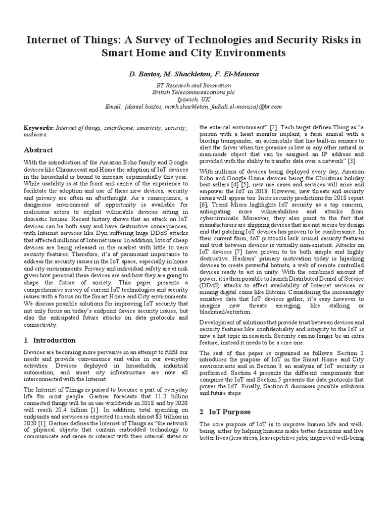 Internet of Things A Survey of Technologies and Security Risks in | PDF ...